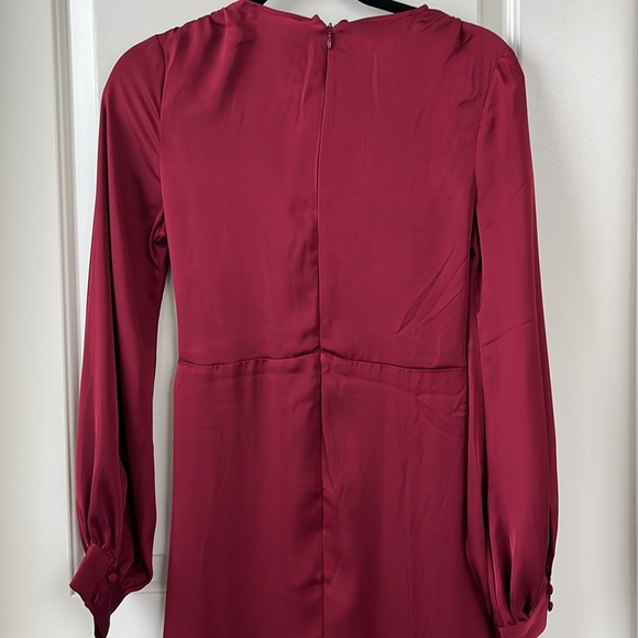 Express Satin Burgundy Wrap Midi Dress - Picture 6 of 6